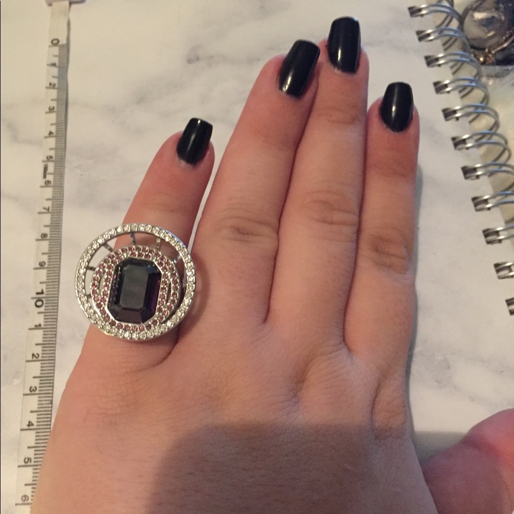Swarovski, purple and silver stones ring